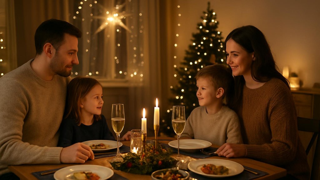 Famiglia con bambini in ambiente accogliente per Capodanno