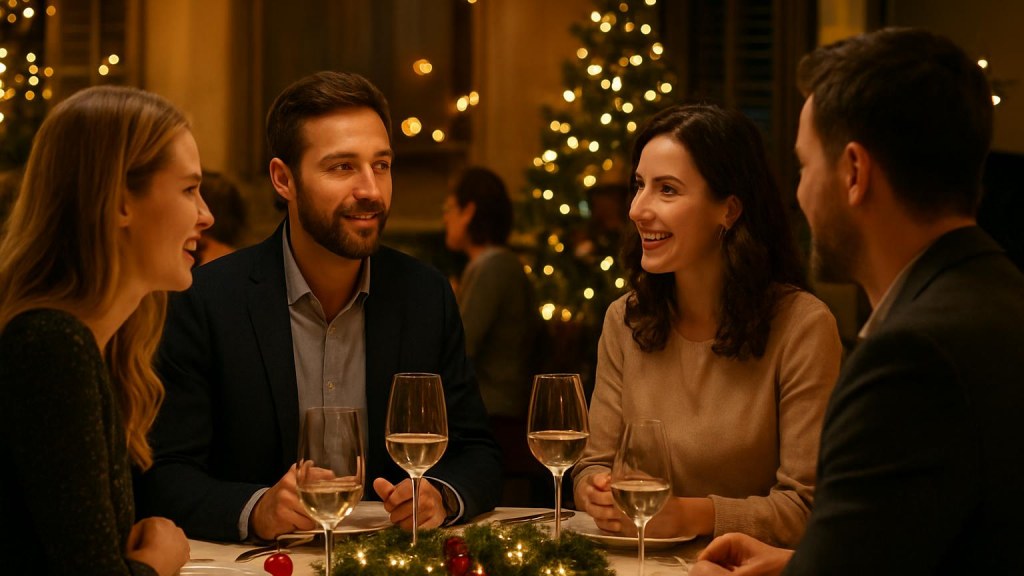Gruppo di adulti in contesto conviviale per Capodanno