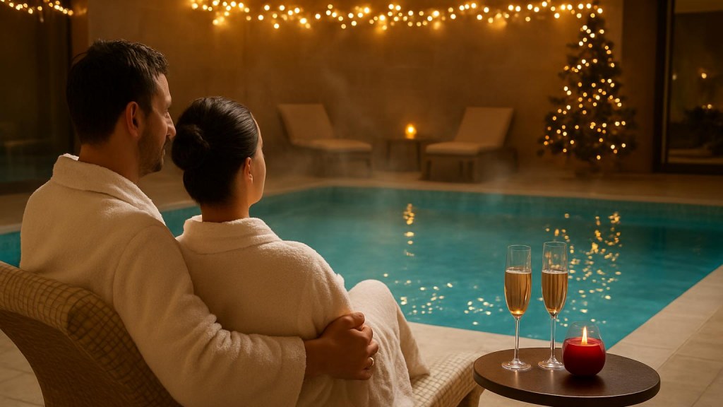 Coppia in area benessere per un Capodanno rilassante
