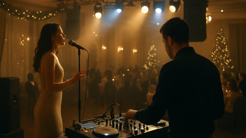 DJ o cantante in una sala eventi per Capodanno